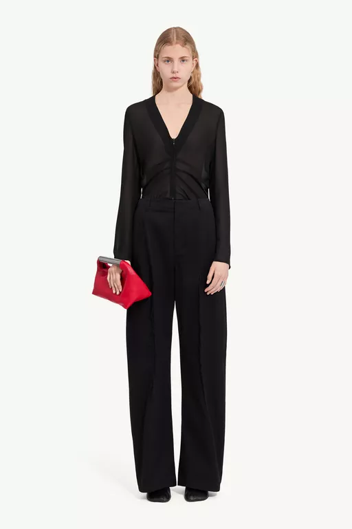 Pantalon ample en serg&eacute; de coton l&eacute;ger - Pantalons
