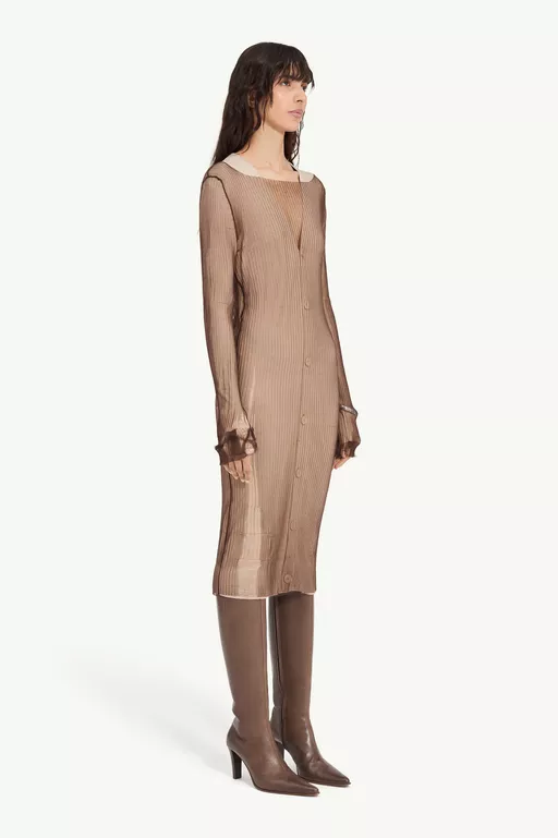 Ribbed midi dress with overlay - Cardigan