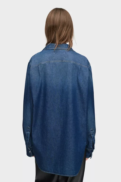 Folded Collar Denim Shirt - Shirts
