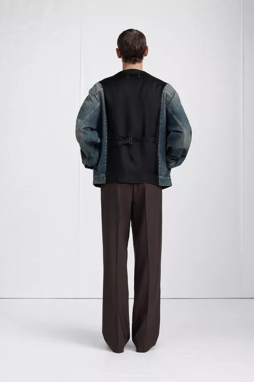 Distressed Collarless Denim Jacket - Jackets