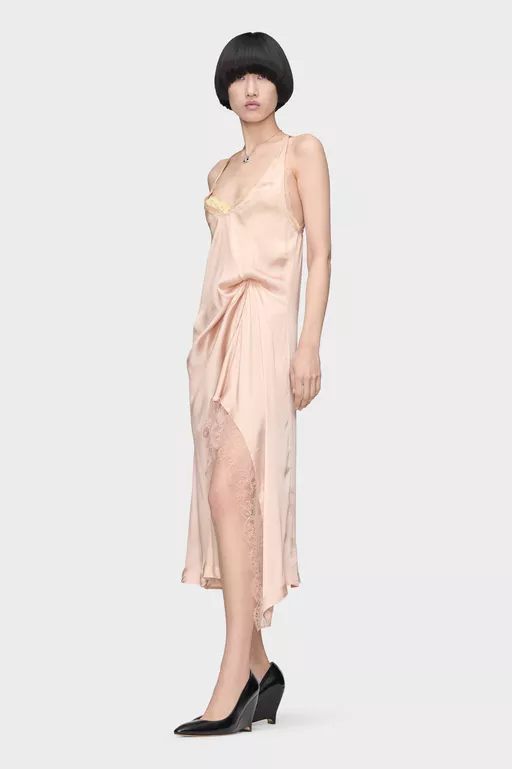 Vestido midi de seda con encaje - Vestidos Midi