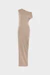 Rose beige - Robe longue en maille m&eacute;tallis&eacute;e