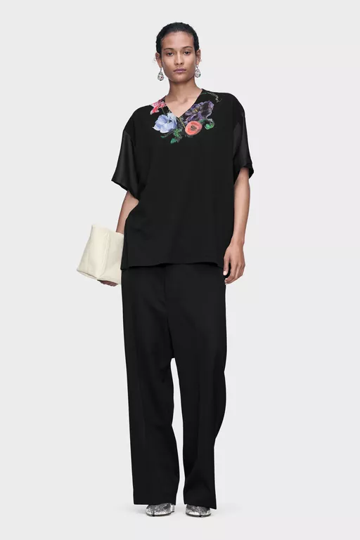 T-shirt in cotone e seta con motivo floreale - T-shirts