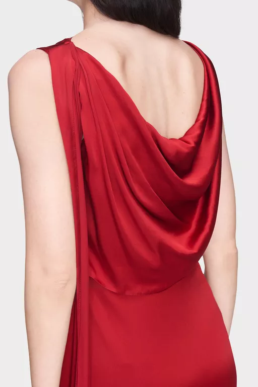 Vestido largo drapeado de sat&eacute;n - Vestidos Cortos