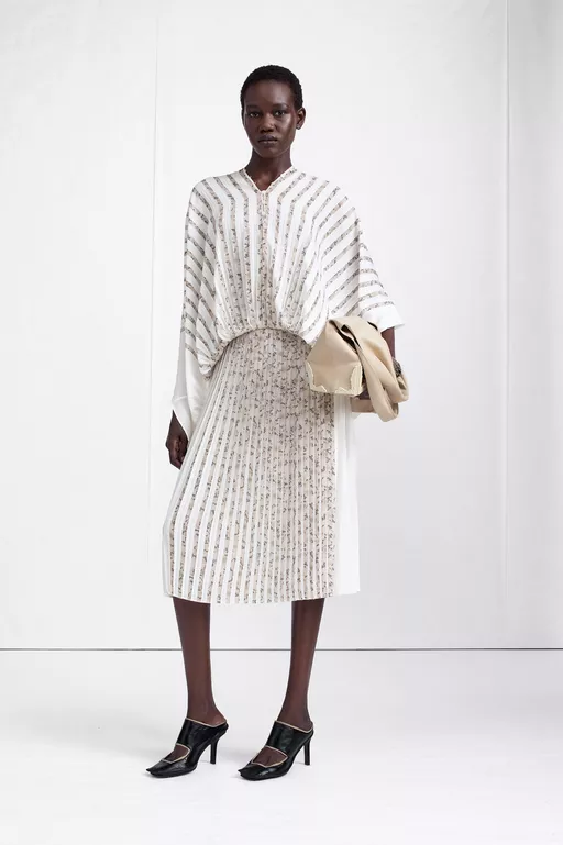 Mixed-Print Pleated Dress - Midi Dress