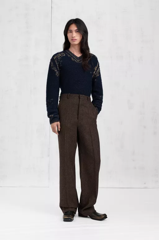 Herringbone Wool Trousers - Pants