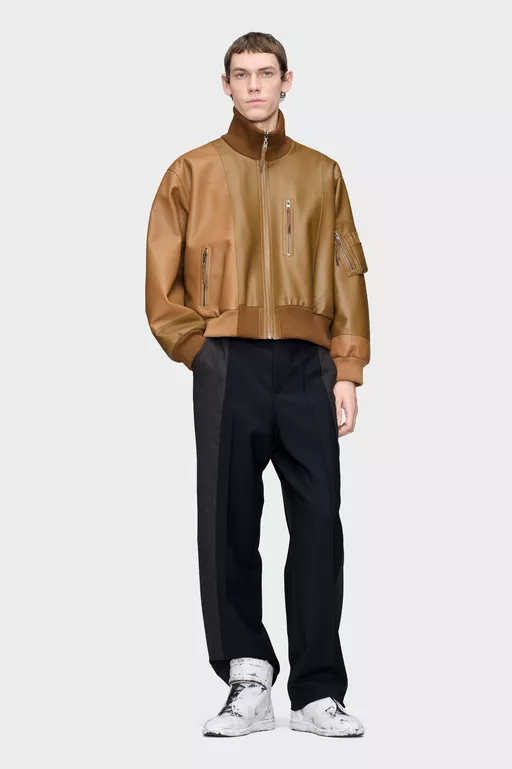 Spliced Leather Bomber Jacket - Jackets
