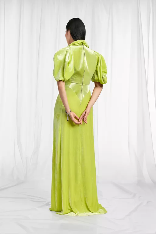 Puff-Sleeve Velvet Cowl Maxi Dress - Maxi Dress