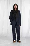 Navy Blue - Assemblage Contrast Waistband Wool Trousers