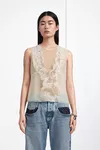 Beige - Fusion Lace-Trim Camisole Top