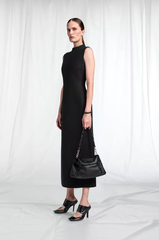 Vestido Largo de Lana Virgen con Cuello Alto - Vestidos Midi