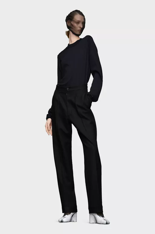 Herringbone Wool Pleated Trousers - Pants