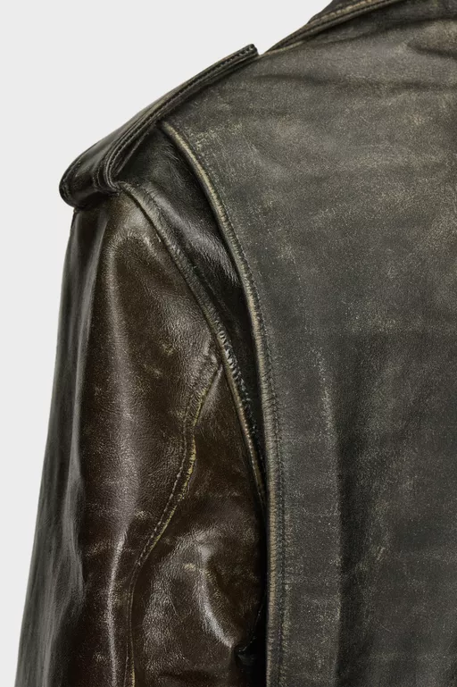Distressed Leather Biker Jacket - Jackets