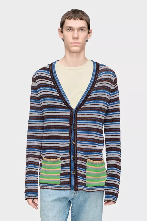 Striped Wool Cardigan - Cardigan