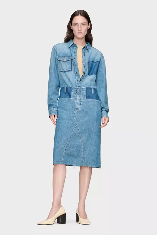 Denim Midi Shirt Dress - Midi Dress