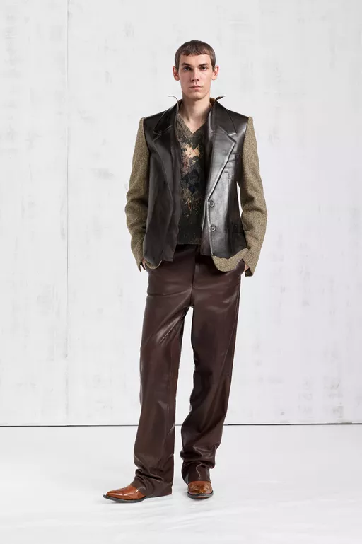 Leather Fused Herringbone Blazer - Jackets