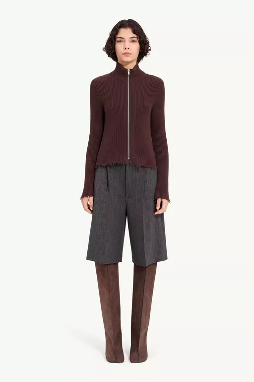 Cardigan zipp&eacute; en coton c&ocirc;tel&eacute;