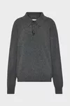Grey - Draped Collar Wool Polo Sweater
