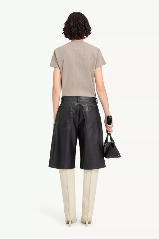 Faux leather knee-length shorts - Shorts