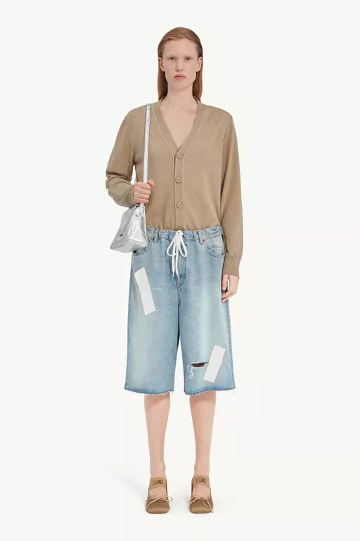 Taped denim shorts