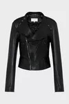 Black - Folded Collar Leather Jacket
