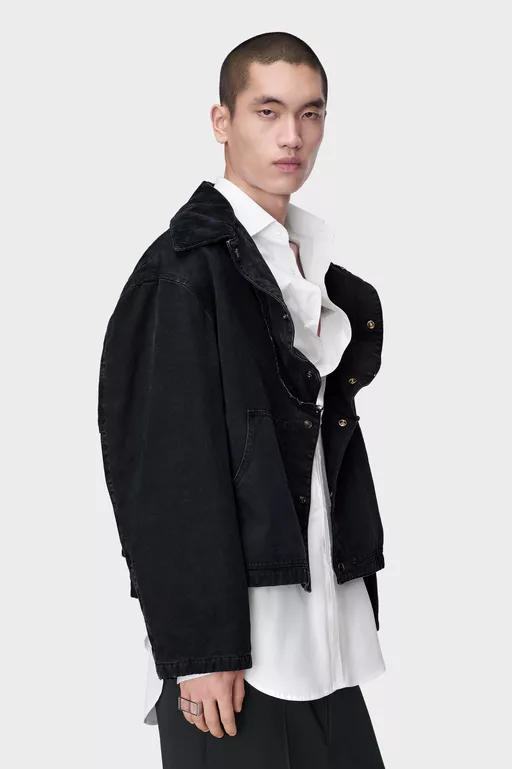 Folded Collar Denim Jacket - Jackets