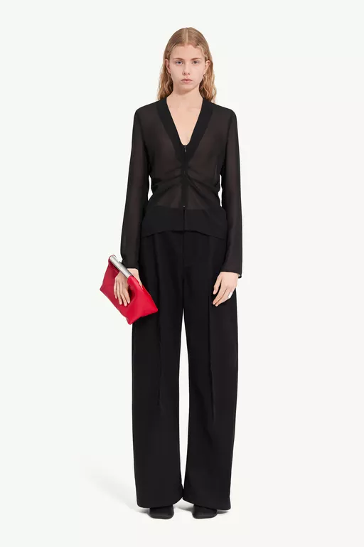 Gathered chiffon V-neck top - Tops