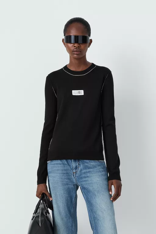 Contrast-trimmed wool blend knit jumper - Knitwear