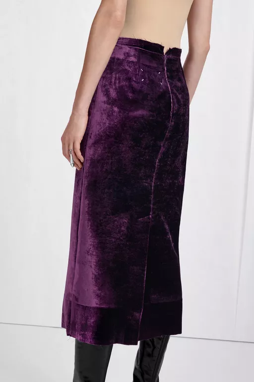 Falda Midi de Terciopelo con Botones Delanteros - Faldas Midi