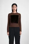 Brown - Velvet-Panel Wool Sweater