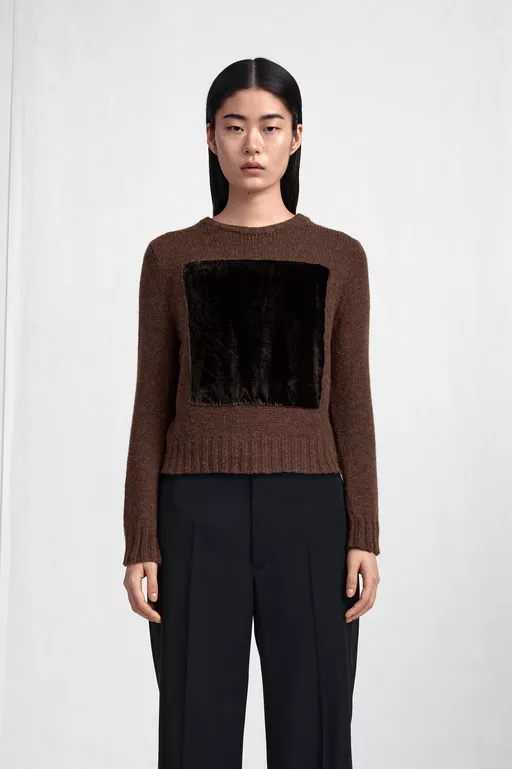 Velvet-Panel Wool Sweater - Crewneck