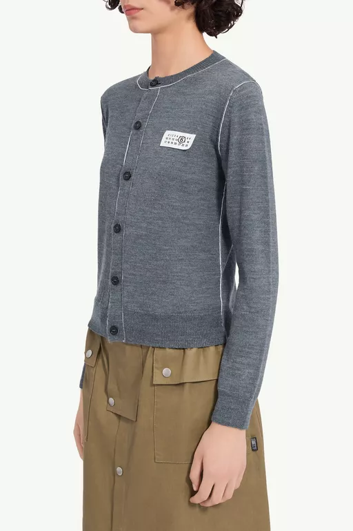 Cardigan boutonn&eacute; en laine m&eacute;lang&eacute;e - Ensemble