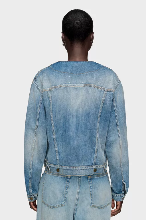 Folded Collar Denim Jacket - Jackets