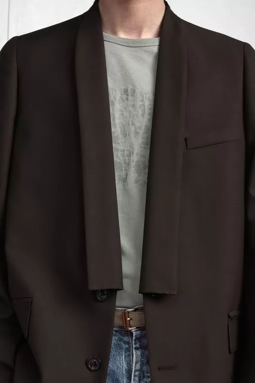Minimal Collar Wool Blazer - Jackets