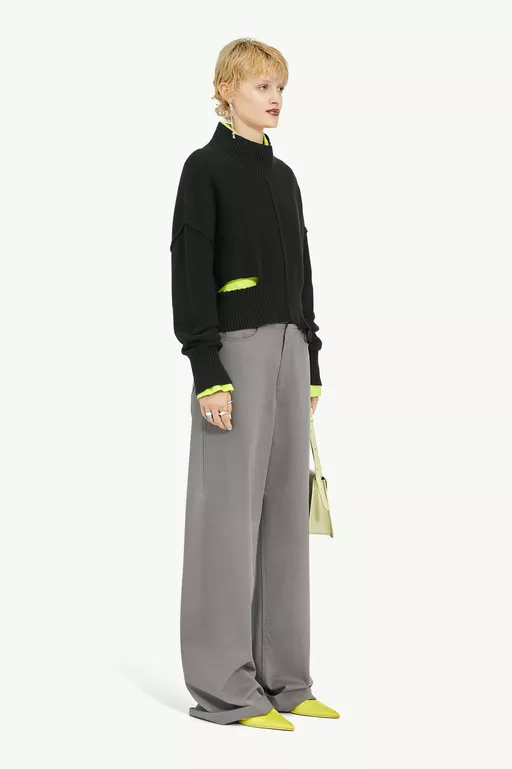 Pull boxy effet us&eacute; Jauge noir - Maille