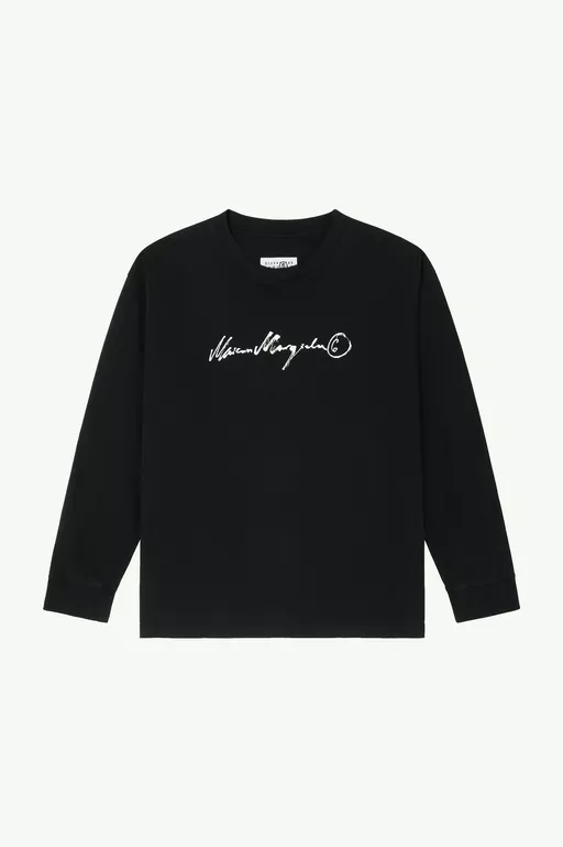 Long-sleeve overdyed handwritten-print T-shirt - T-shirts