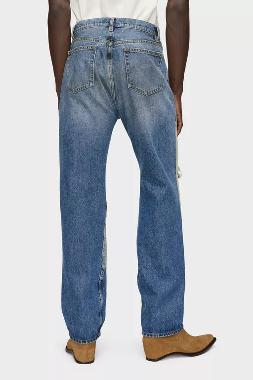 Patched Panel Straight Jeans - Denim