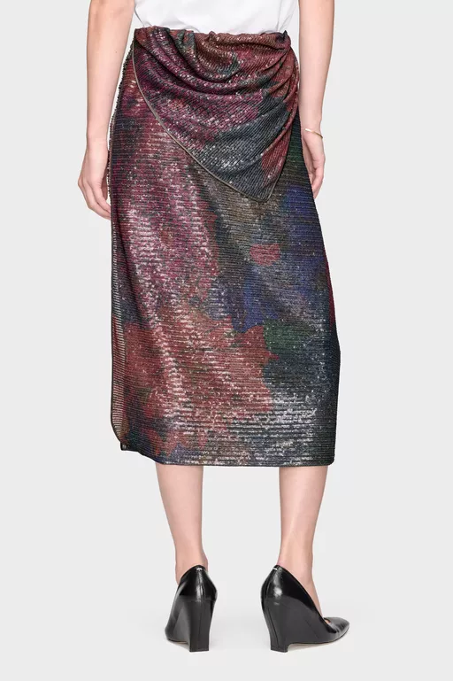 Printed Paillettes Draped Maxi Skirt - Long skirts