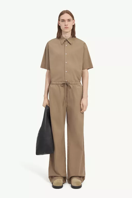 Drawstring washed cotton trousers - Pants