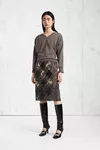 Walnut and Navy Blue - Knit Virgin Wool Pencil Skirt