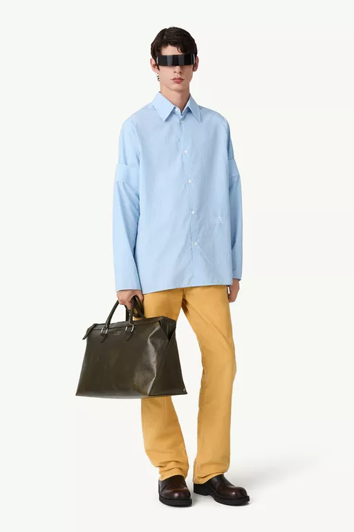 Numeric embroidery striped shirt