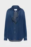 Blue - Folded Collar Denim Shirt