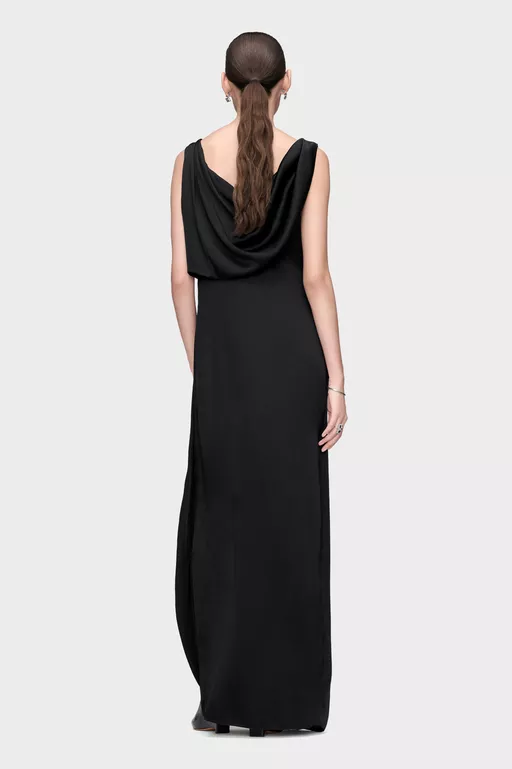 Satin Draped Maxi Dress - Maxi Dress