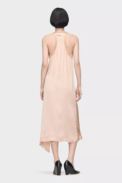 Vestido midi de seda con encaje - Vestidos Midi