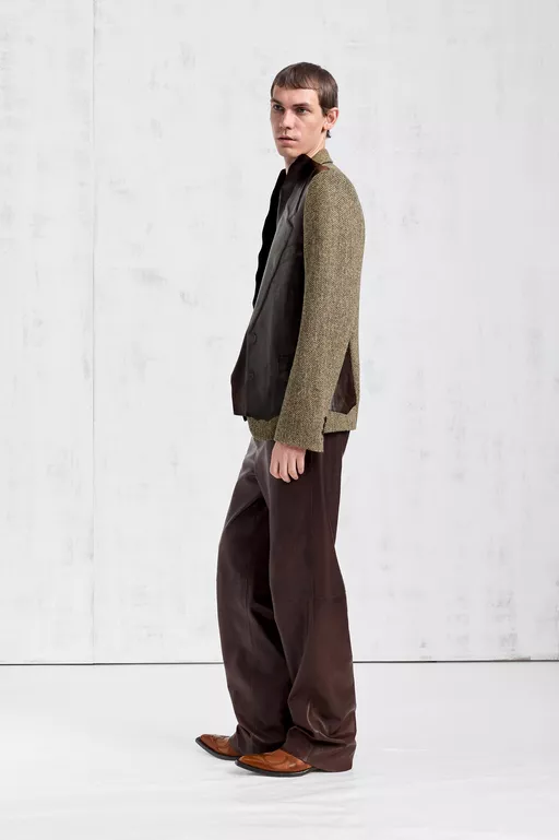 Leather Fused Herringbone Blazer - Jackets