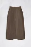 Pink beige - Herringbone Virgin Wool Midi Skirt