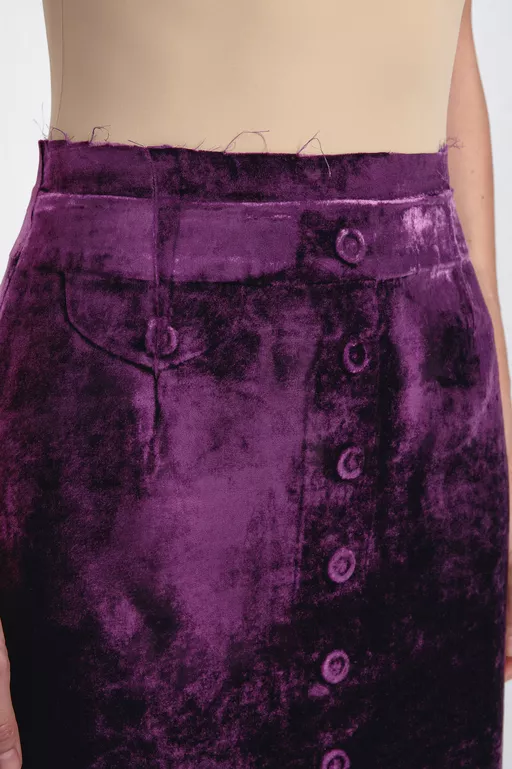 Falda Midi de Terciopelo con Botones Delanteros - Faldas Midi