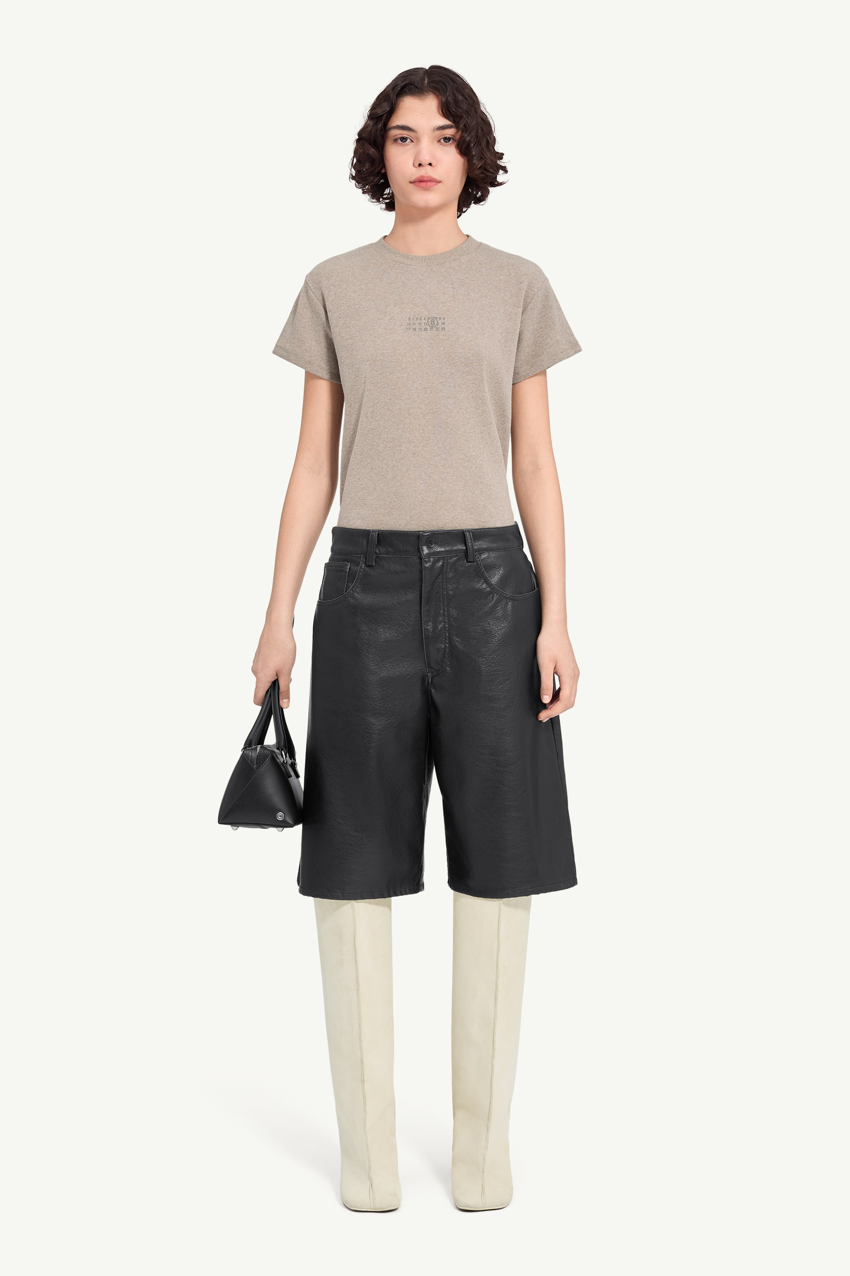 Faux leather knee-length shorts