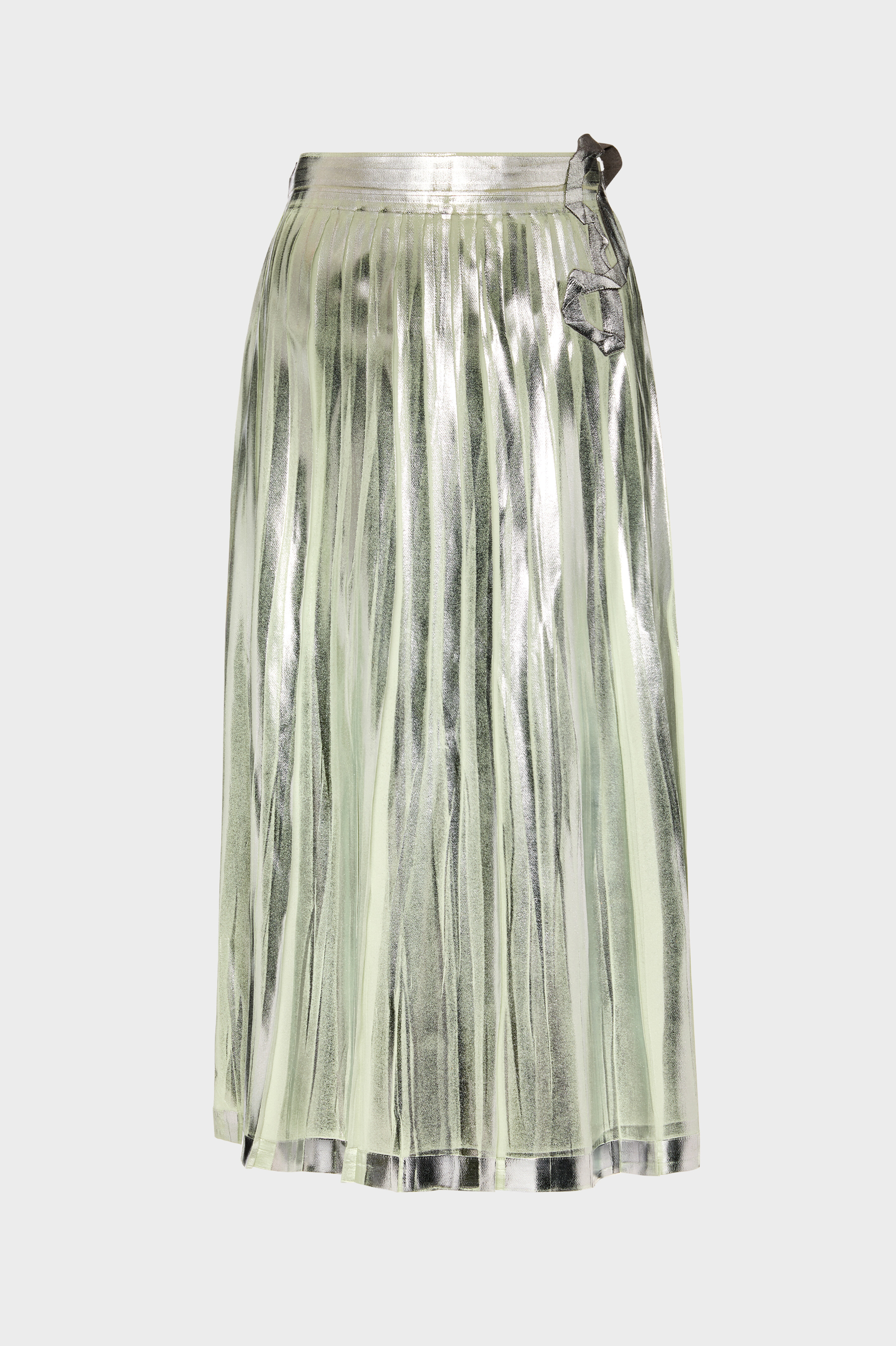 Pleated Metallic Silk Midi Skirt