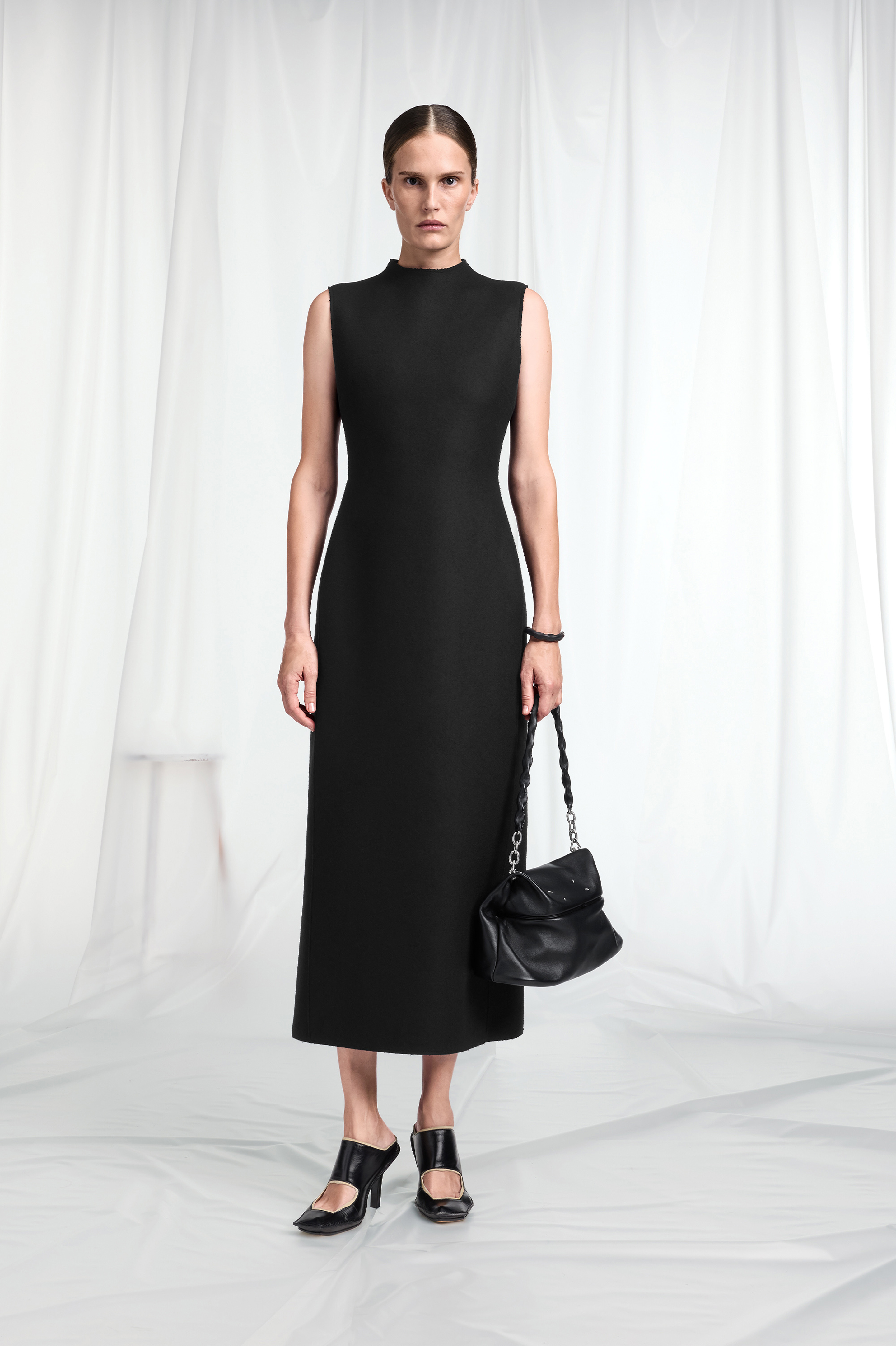 Mock-Neck Virgin Wool Maxi Dress
